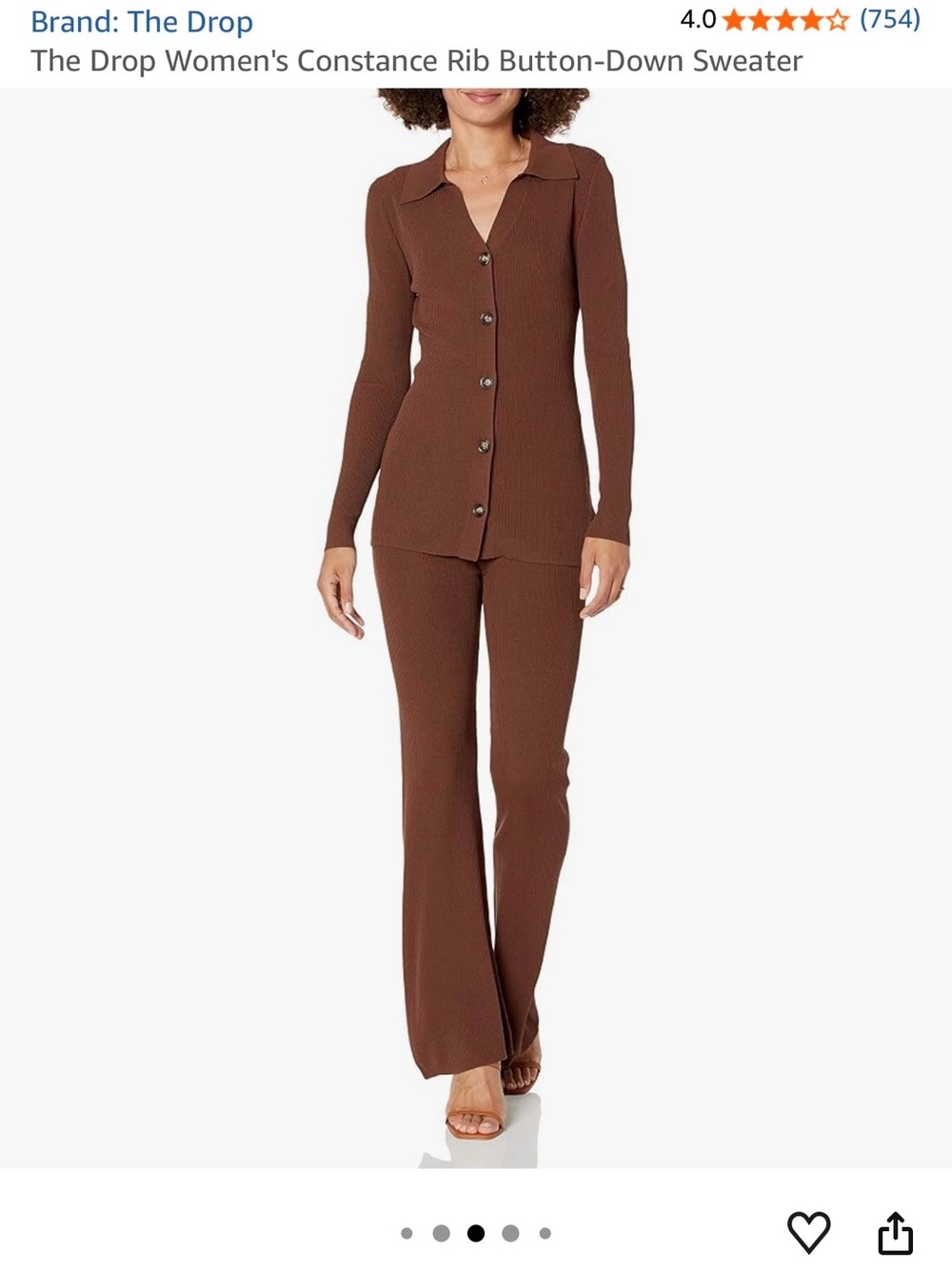 The Drop Brown Ribbed Button-Down Wide Leg Set - selling as pair; s pant, xs top
